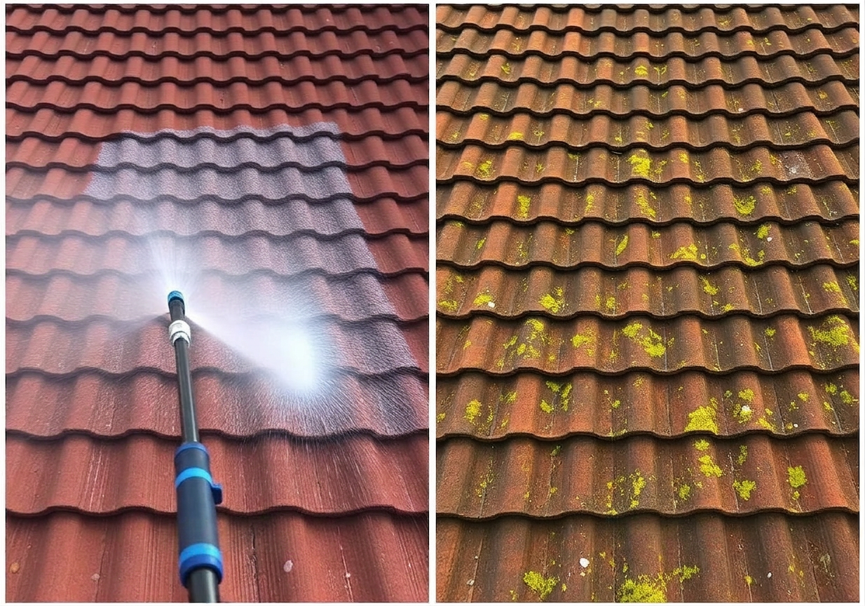 Foto: Dachreinigung, Moos wird entfernt